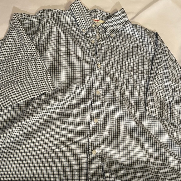 Wrangler Hero Mens 2XL Short Sleeve dress Shirt Cream‎ Blue Striped Cotton soft - Picture 1 of 6
